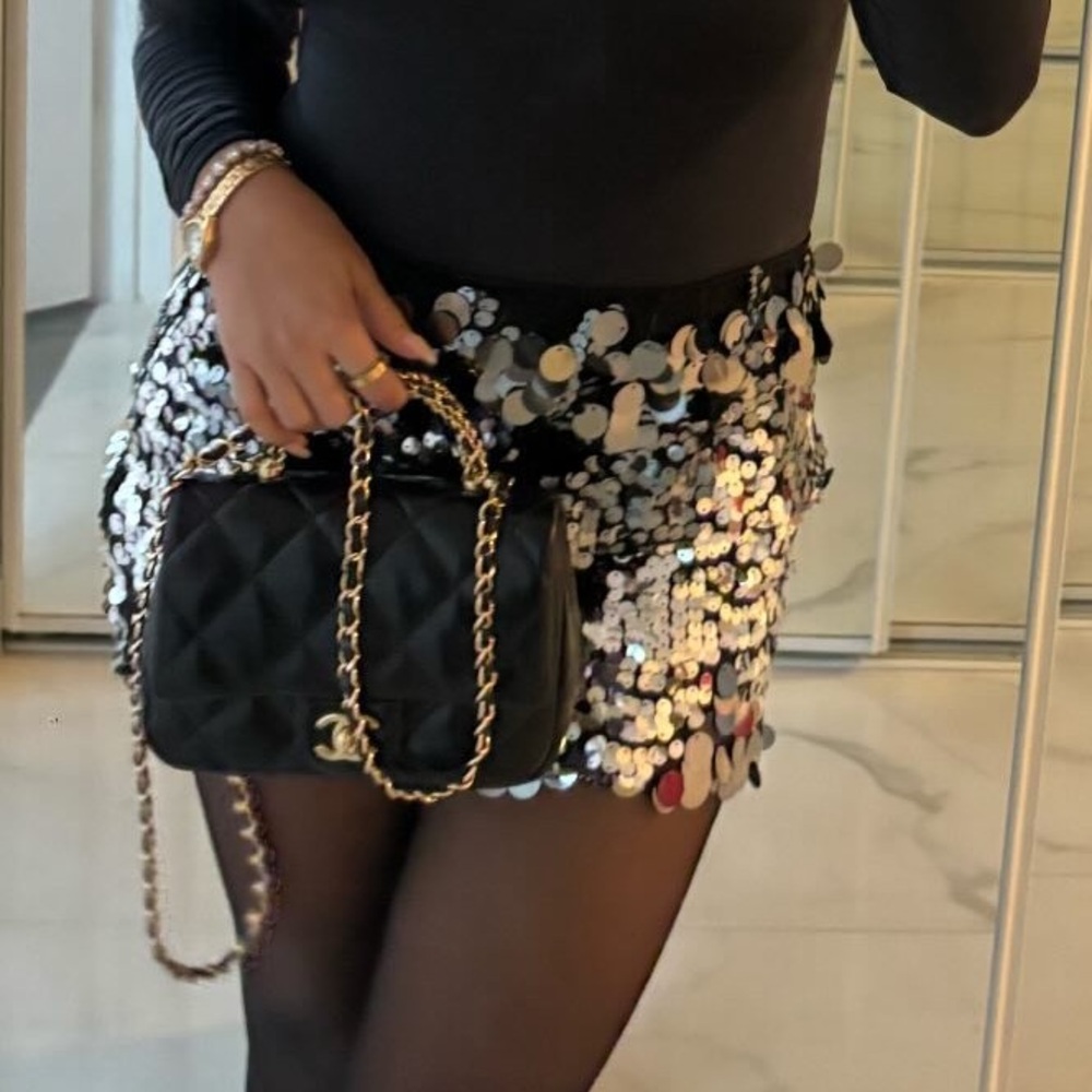 Windsor Black and Silver Sequin Mini Skirt